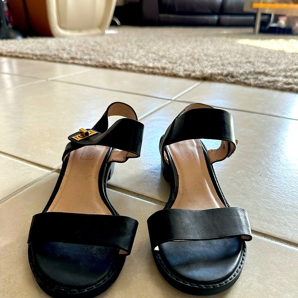 Black, Beige, Gold Buckle Twist Shoes - Picture 2 of 3